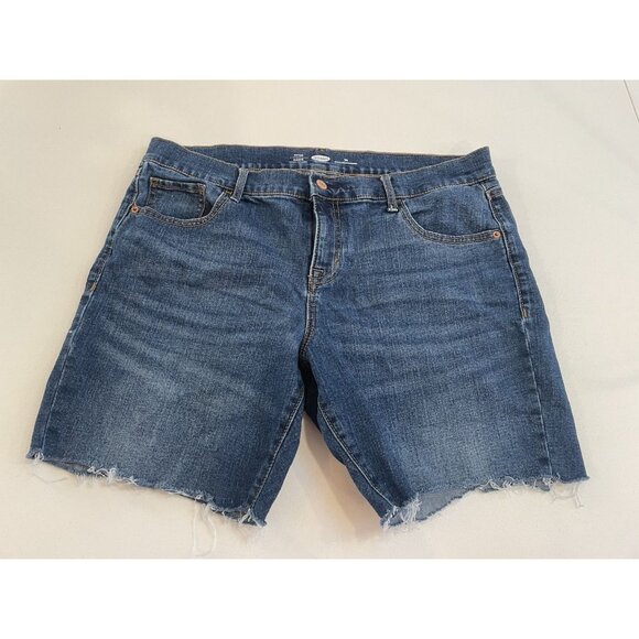 Old Navy Blue Jean Shorts 14 Fitted Stretch Raw Hem Cut off Summer Casual Beach - Picture 1 of 7